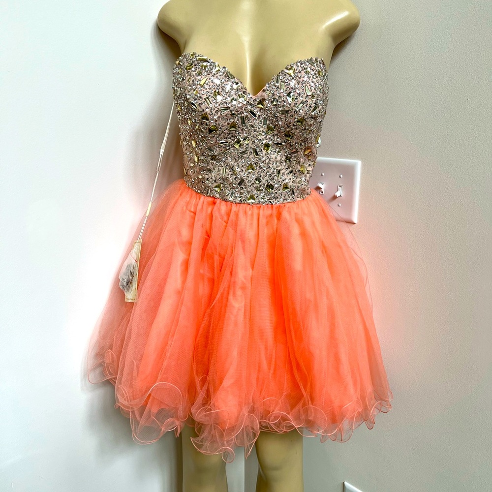 Eureka peach jeweled tulle corset dress